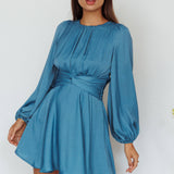 Leia Long Sleeve Waist Tie Mini Dress Teal