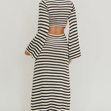 Meredith Long Sleeve Cut-Out Maxi Dress Cream Black