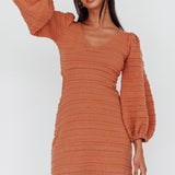 Meredith Long Sleeve Cut-Out Mini Dress Cinnamon