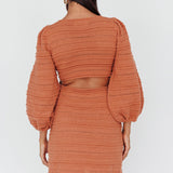 Meredith Long Sleeve Cut-Out Mini Dress Cinnamon