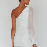 Dalia One Shoulder Sequin Mini Dress White
