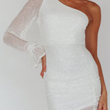 Dalia One Shoulder Sequin Mini Dress White