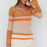 Count On It Fuzzy Knit Mini Dress Brown Multi
