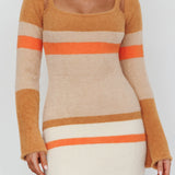 Count On It Fuzzy Knit Mini Dress Brown Multi