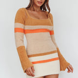 Count On It Fuzzy Knit Mini Dress Brown Multi
