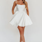 Athens Flared Bow Mini Dress White