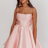 Athens Flared Bow Mini Dress Blush