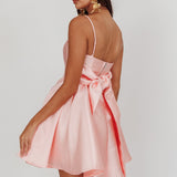 Athens Flared Bow Mini Dress Blush