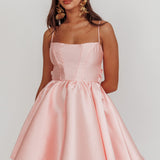 Athens Flared Bow Mini Dress Blush