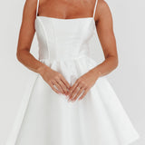 Athens Flared Bow Mini Dress White