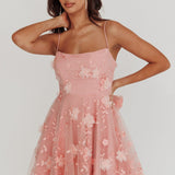 Athens Floral Bow Mini Dress Pink