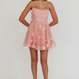 Athens Floral Bow Mini Dress Pink