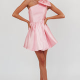 Athens Shoulder Bow Bubble Hem Mini Dress Blush
