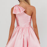 Athens Shoulder Bow Bubble Hem Mini Dress Blush