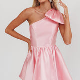 Athens Shoulder Bow Bubble Hem Mini Dress Blush