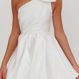 Athens Shoulder Bow Bubble Hem Mini Dress Off White