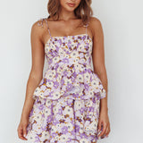 Dodi Tied Shoulder Layered Mini Dress Floral Purple