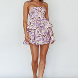 Dodi Tied Shoulder Layered Mini Dress Floral Purple