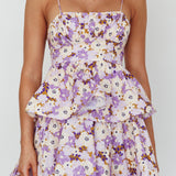 Dodi Tied Shoulder Layered Mini Dress Floral Purple