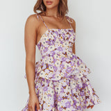 Dodi Tied Shoulder Layered Mini Dress Floral Purple