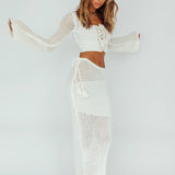 Jamaica Tied Crochet Midi Skirt White