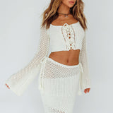 Jamaica Bell Sleeve Crochet Top White