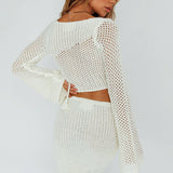 Jamaica Bell Sleeve Crochet Top White