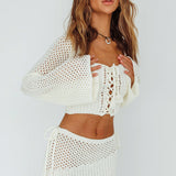 Jamaica Bell Sleeve Crochet Top White