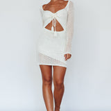 Jamaica Bell Sleeve Crochet Mini Dress White