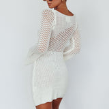 Jamaica Bell Sleeve Crochet Mini Dress White