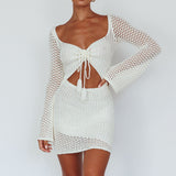Jamaica Bell Sleeve Crochet Mini Dress White