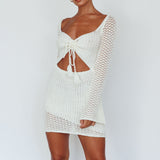 Jamaica Bell Sleeve Crochet Mini Dress White