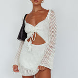 Jamaica Bell Sleeve Crochet Mini Dress White