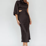 Thessaly One Sleeve Midi Dress Black