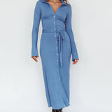 Eastcoast Collared Placket Midi Dress Blue