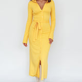 Eastcoast Collared Placket Midi Dress Yellow