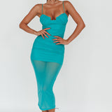 Jahzel Ruched Mesh Midi Dress Green