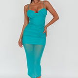Jahzel Ruched Mesh Midi Dress Green