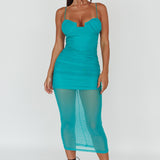 Jahzel Ruched Mesh Midi Dress Green