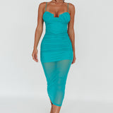 Jahzel Ruched Mesh Midi Dress Green