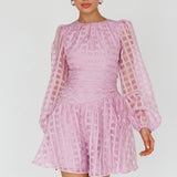 Tatiana Long Sleeve Plaid Mini Dress Lilac