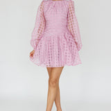 Tatiana Long Sleeve Plaid Mini Dress Lilac