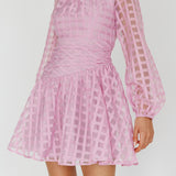 Tatiana Long Sleeve Plaid Mini Dress Lilac
