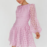 Tatiana Long Sleeve Plaid Mini Dress Lilac