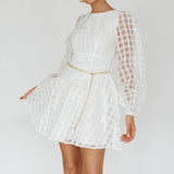 Tatiana Long Sleeve Plaid Mini Dress White