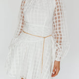 Tatiana Long Sleeve Plaid Mini Dress White