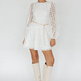 Tatiana Long Sleeve Plaid Mini Dress White