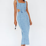 Kainani Cut-Out Waist Midi Dress Denim Blue