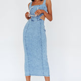 Kainani Cut-Out Waist Midi Dress Denim Blue