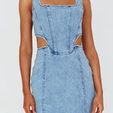 Kainani Cut-Out Waist Midi Dress Denim Blue